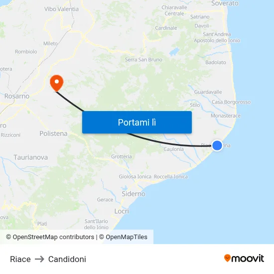 Riace to Candidoni map