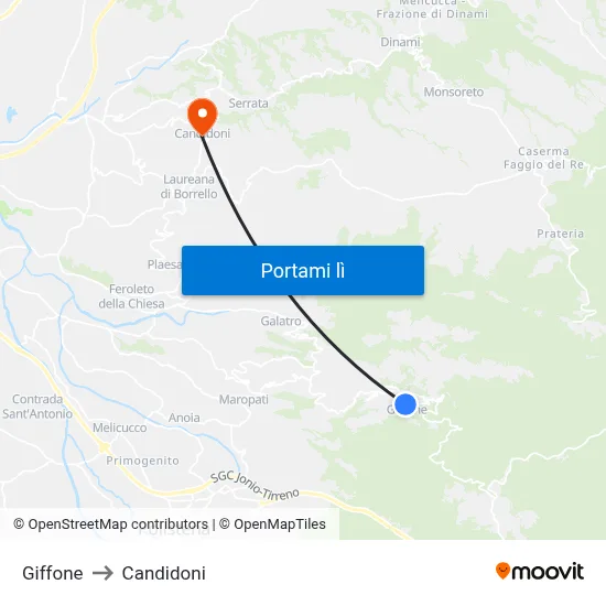 Giffone to Candidoni map