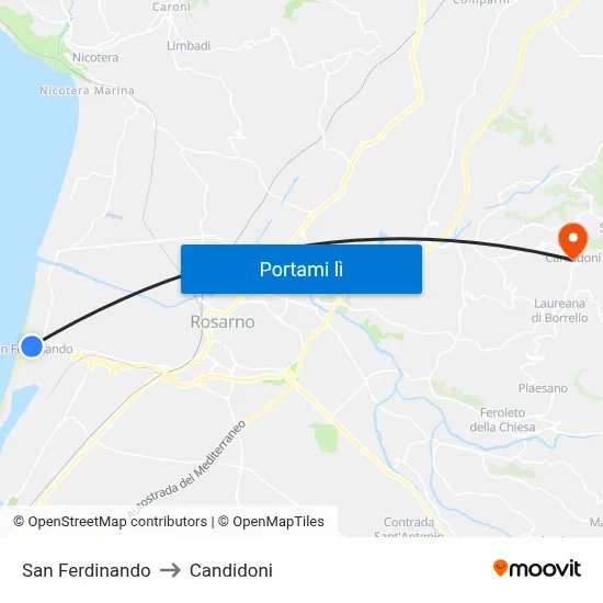 San Ferdinando to Candidoni map