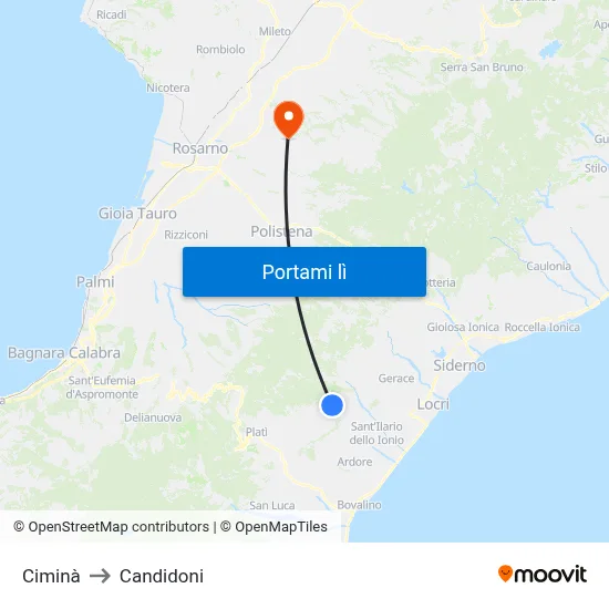 Ciminà to Candidoni map