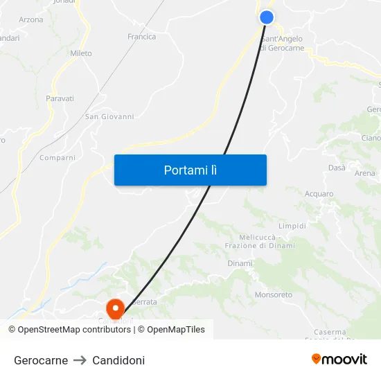 Gerocarne to Candidoni map