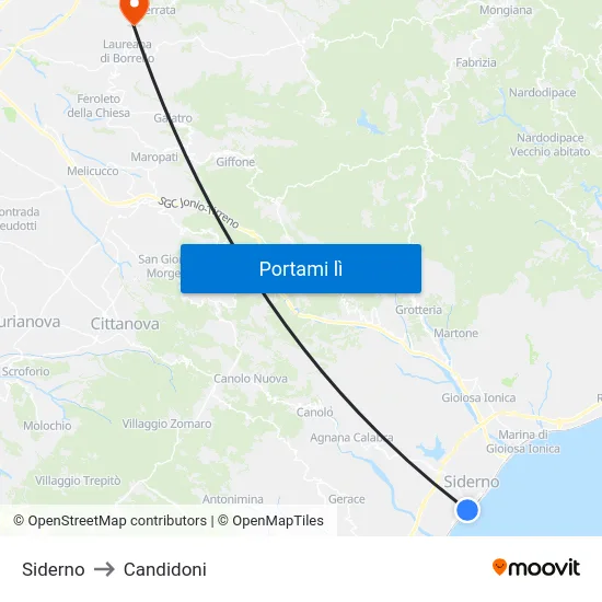 Siderno to Candidoni map