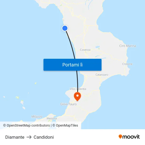 Diamante to Candidoni map