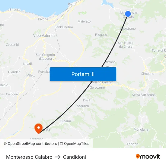 Monterosso Calabro to Candidoni map