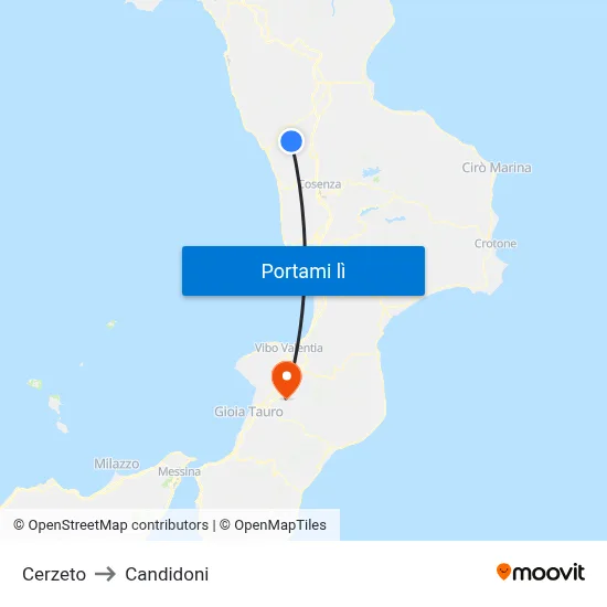 Cerzeto to Candidoni map