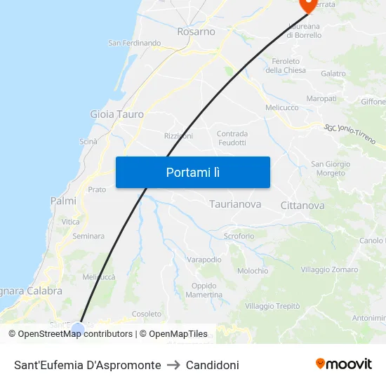 Sant'Eufemia D'Aspromonte to Candidoni map