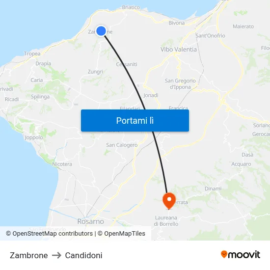 Zambrone to Candidoni map