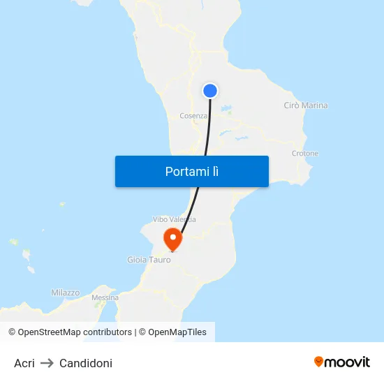 Acri to Candidoni map