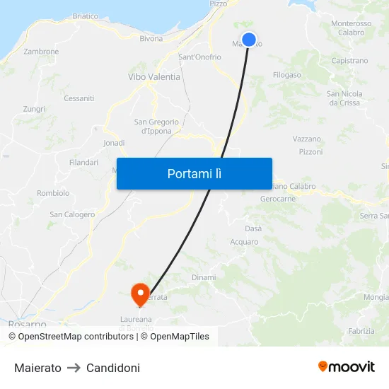 Maierato to Candidoni map