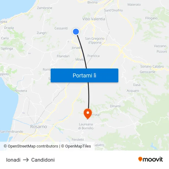 Ionadi to Candidoni map