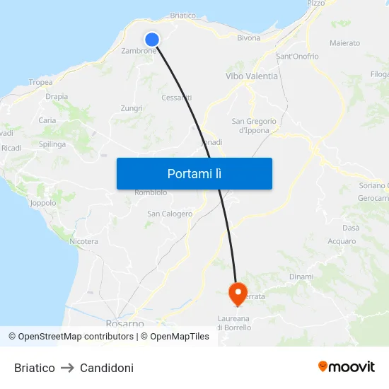 Briatico to Candidoni map