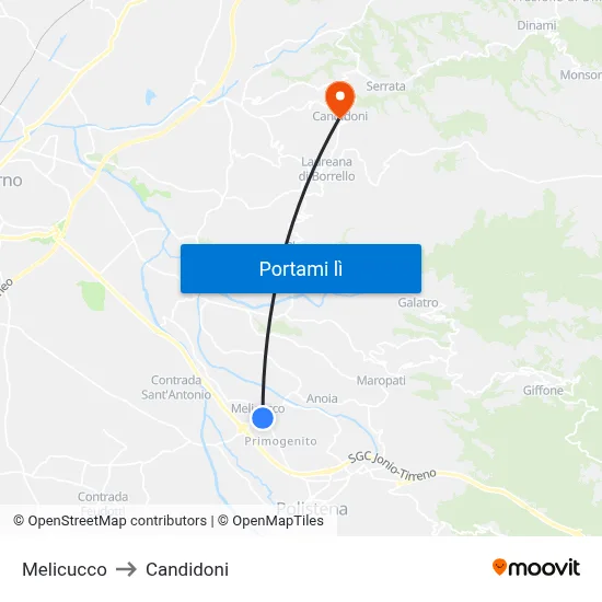 Melicucco to Candidoni map