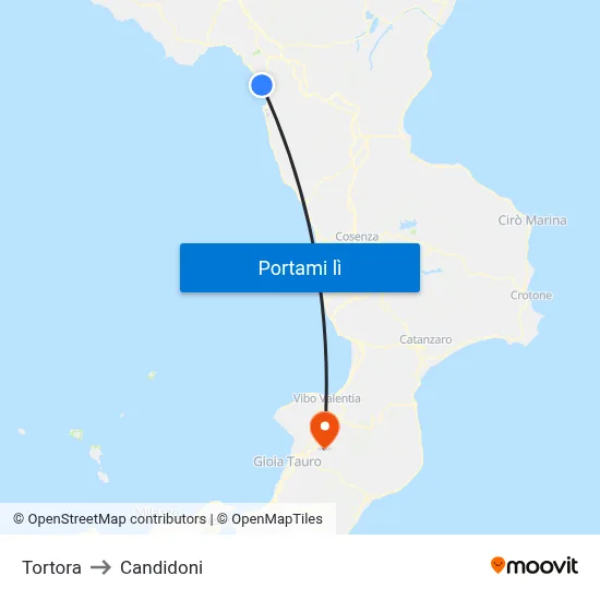 Tortora to Candidoni map