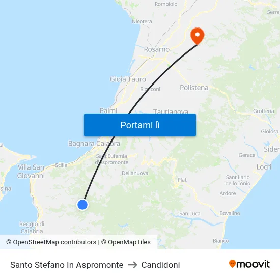 Santo Stefano In Aspromonte to Candidoni map