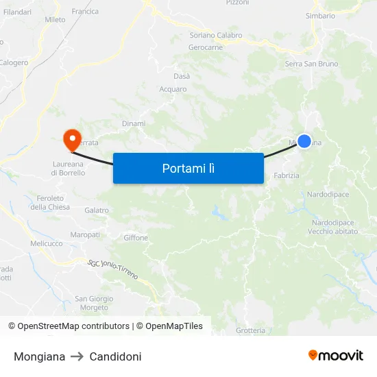 Mongiana to Candidoni map