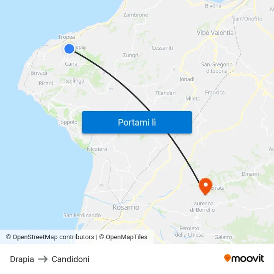Drapia to Candidoni map