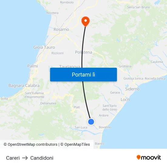 Careri to Candidoni map