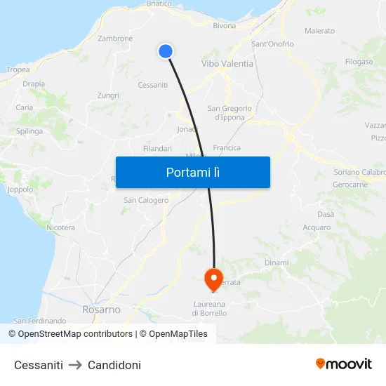 Cessaniti to Candidoni map