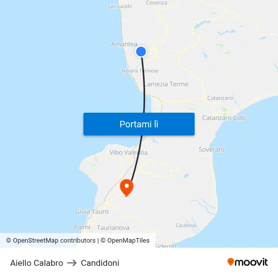 Aiello Calabro to Candidoni map