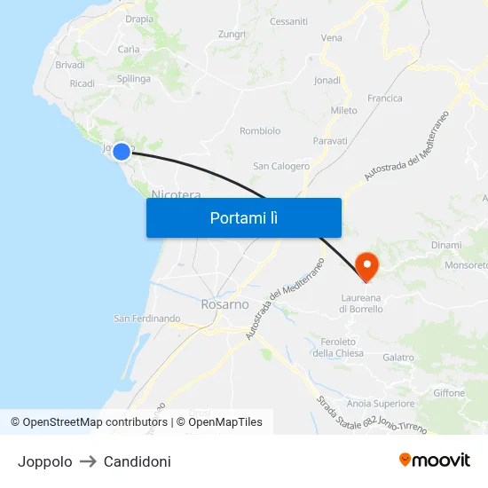 Joppolo to Candidoni map
