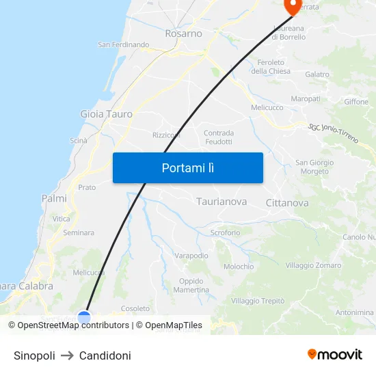 Sinopoli to Candidoni map