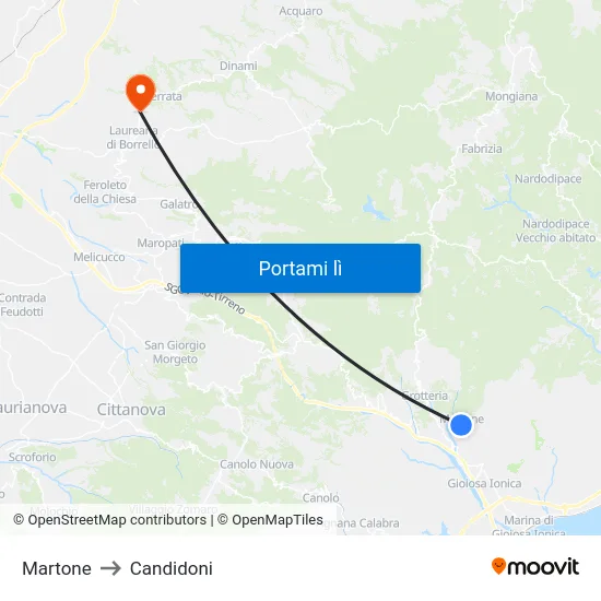 Martone to Candidoni map