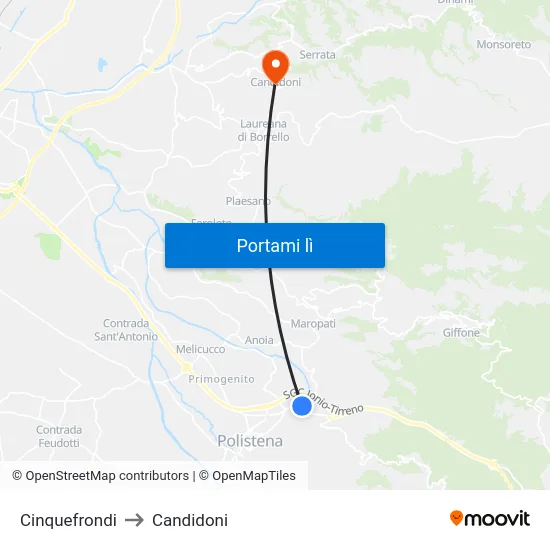 Cinquefrondi to Candidoni map