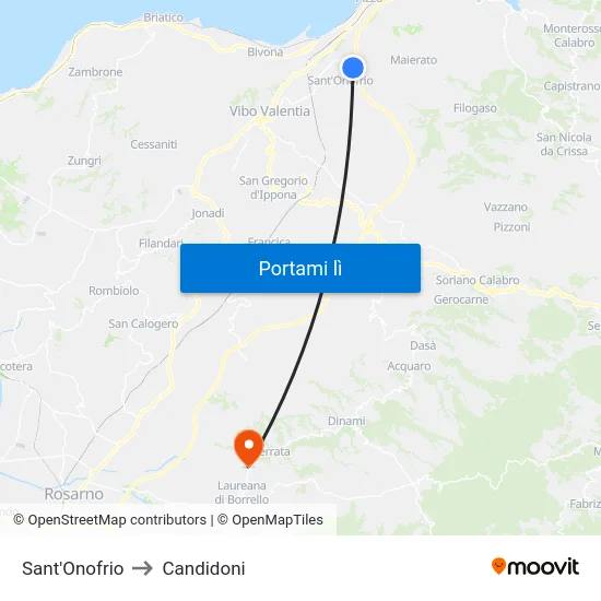Sant'Onofrio to Candidoni map
