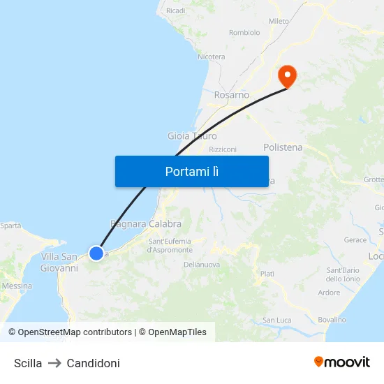 Scilla to Candidoni map