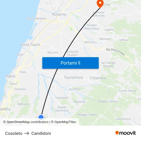 Cosoleto to Candidoni map