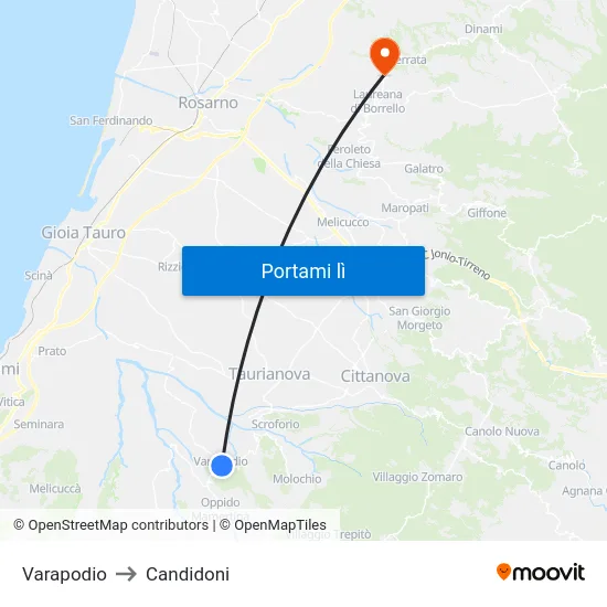 Varapodio to Candidoni map
