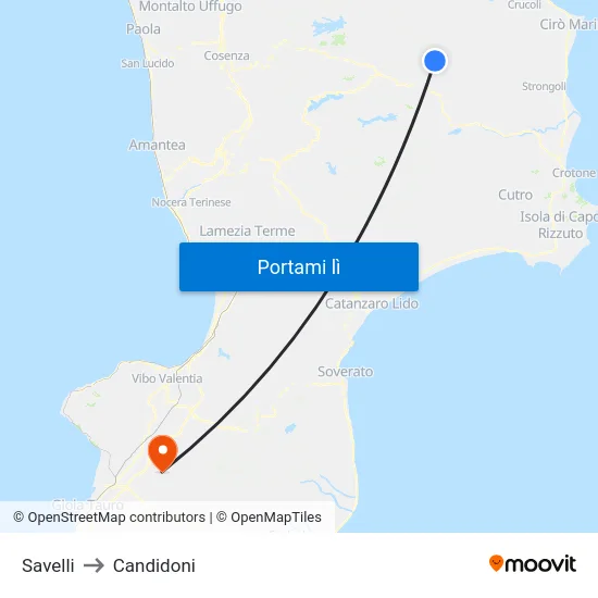 Savelli to Candidoni map