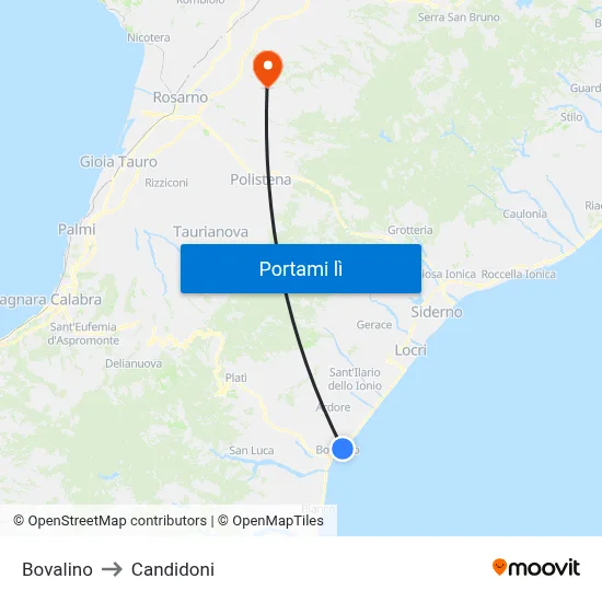 Bovalino to Candidoni map