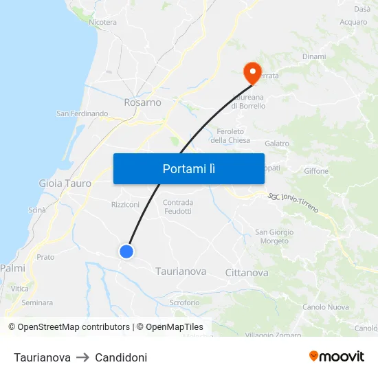 Taurianova to Candidoni map