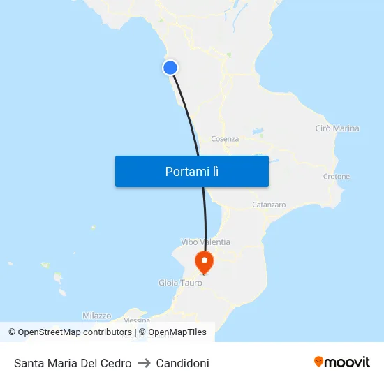 Santa Maria Del Cedro to Candidoni map