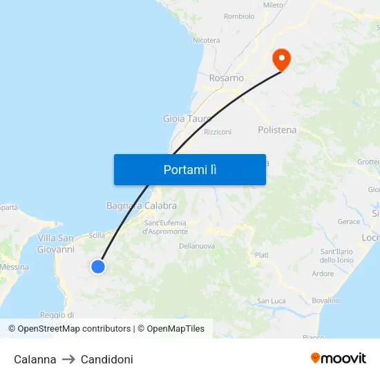 Calanna to Candidoni map