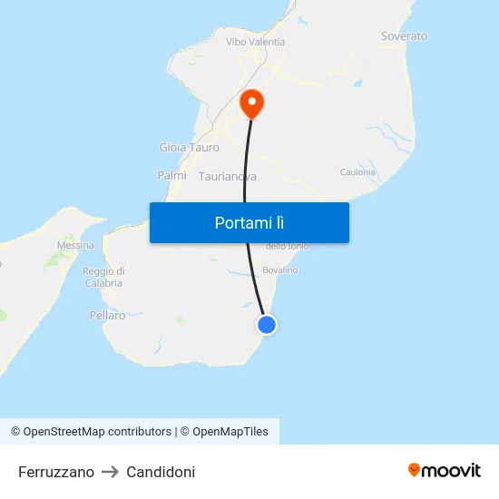Ferruzzano to Candidoni map