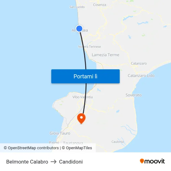 Belmonte Calabro to Candidoni map