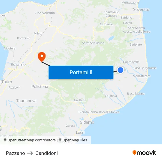 Pazzano to Candidoni map