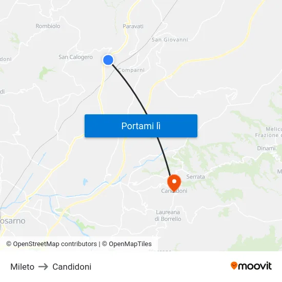 Mileto to Candidoni map