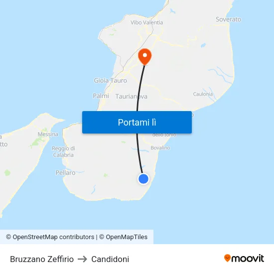 Bruzzano Zeffirio to Candidoni map