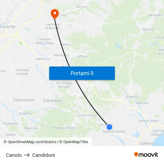 Canolo to Candidoni map