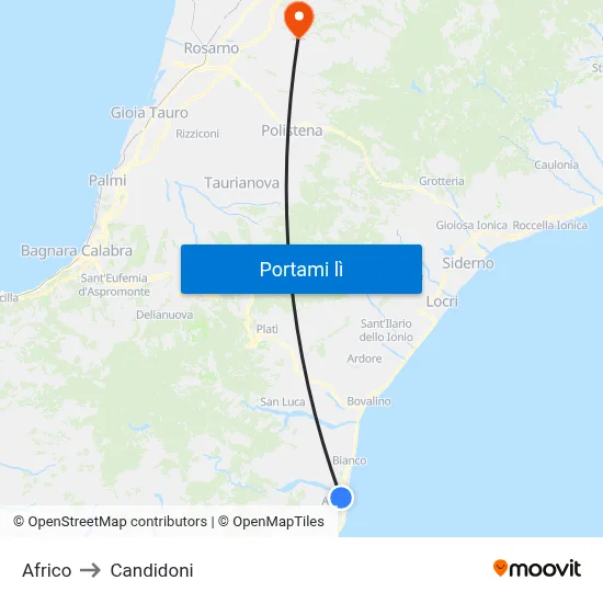 Africo to Candidoni map