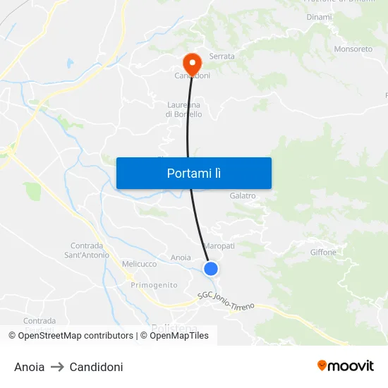 Anoia to Candidoni map