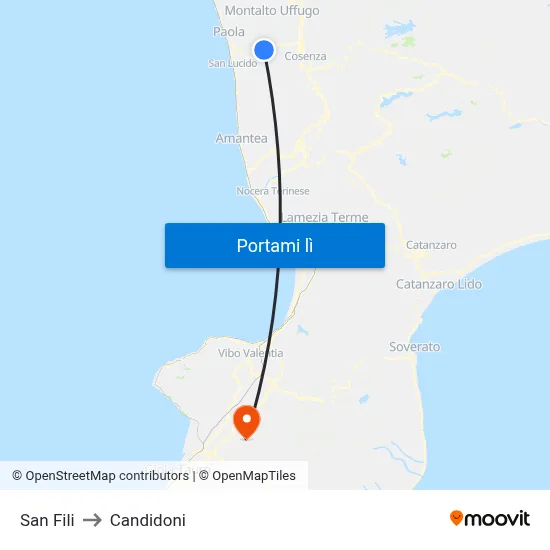 San Fili to Candidoni map