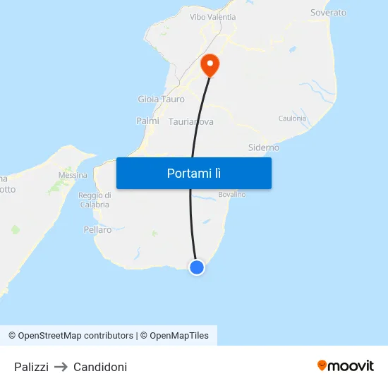 Palizzi to Candidoni map