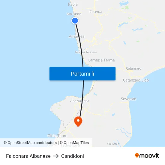 Falconara Albanese to Candidoni map