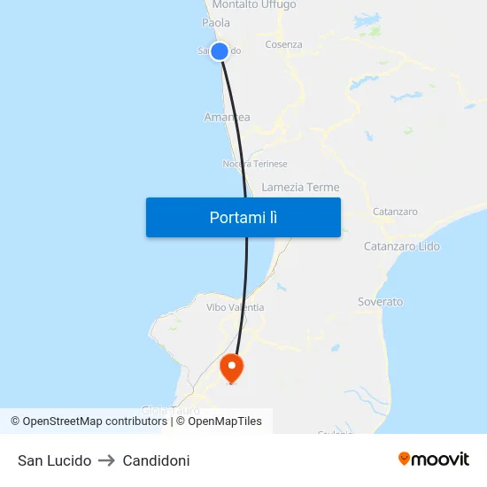 San Lucido to Candidoni map