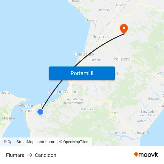 Fiumara to Candidoni map