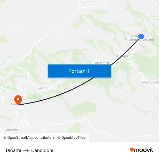 Dinami to Candidoni map